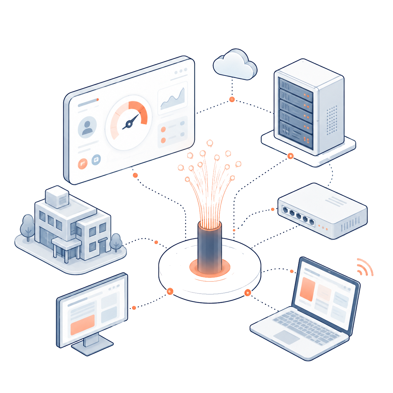 Fiber optic strands connecting a Missouri business to WON fiber internet equipment